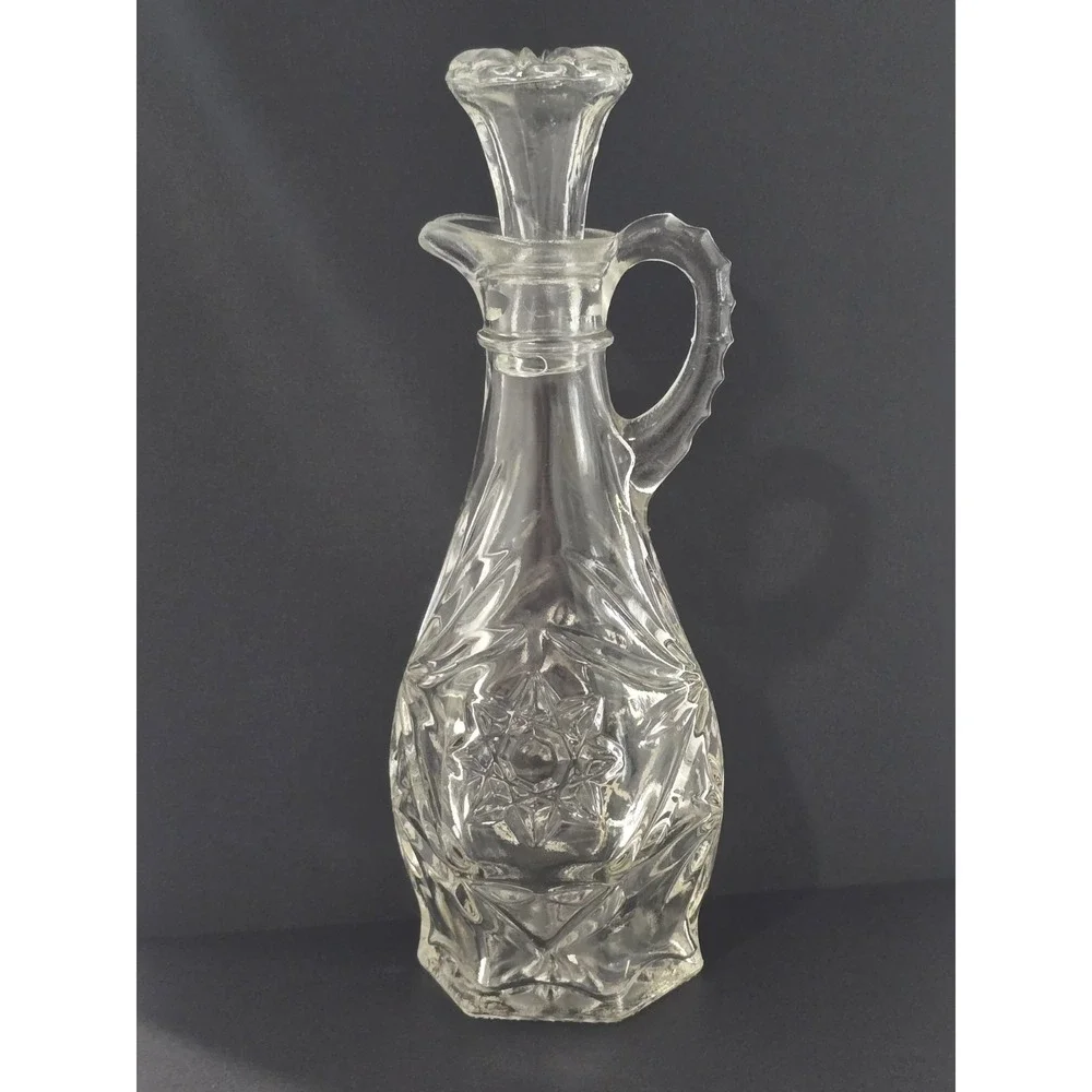 Anchor Hocking Early American Prescut Glass Oil Vinegar Cruet W/ Stopper Vintage